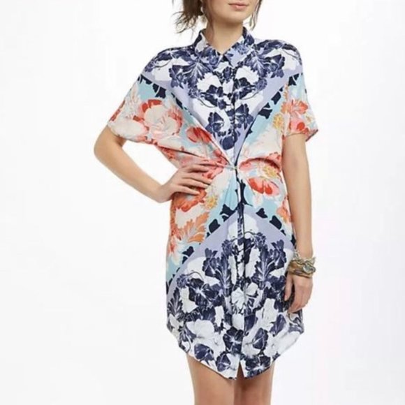 Maeve | Anthropologie | Hawaiian Floral Shirt Dress | Adjustable Waist | Small - Picture 1 of 11